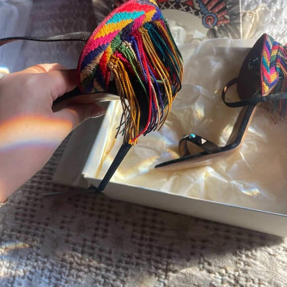 Valentino Black Suede Rockstud
Rolling Muticolor Fringe Sandals - Picture 4 of 5
